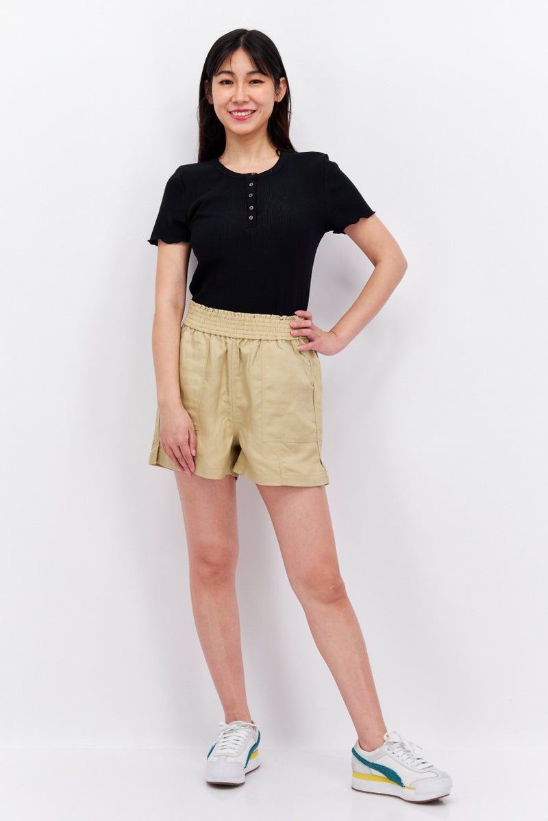 ESPRIT Women Solid Pull On Basic Shorts, Beige - Image 4