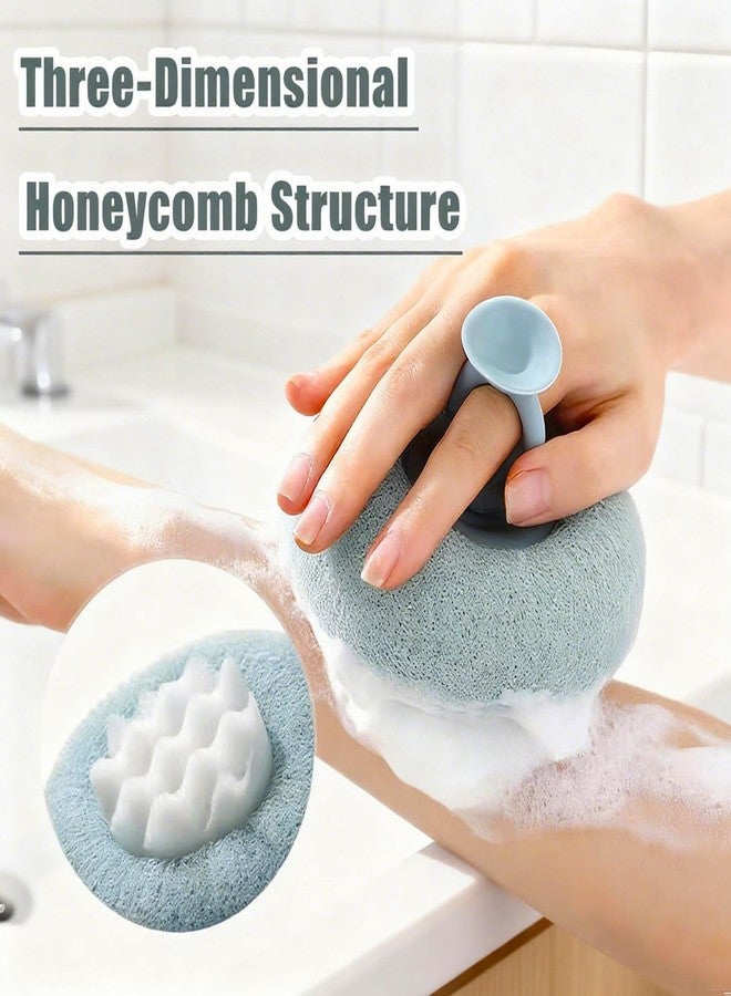 ZQtyf Super Soft Sunflower Suction Cup Bath Ball, New Upgraded 2-in-1 Sunflower Ball Exfoliating Loofah Sponge Mesh Pouf Shower Ball with Comfortable Non-Slip Handle (Blue) - Image 2