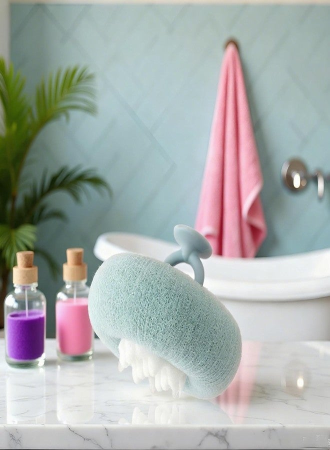 ZQtyf Super Soft Sunflower Suction Cup Bath Ball, New Upgraded 2-in-1 Sunflower Ball Exfoliating Loofah Sponge Mesh Pouf Shower Ball with Comfortable Non-Slip Handle (Blue) - Image 4