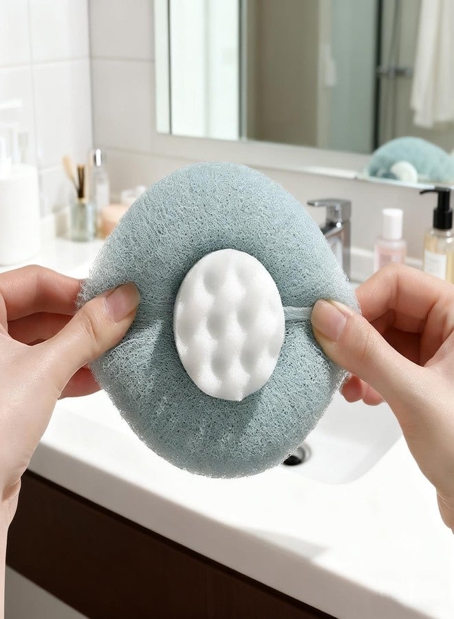ZQtyf Super Soft Sunflower Suction Cup Bath Ball, New Upgraded 2-in-1 Sunflower Ball Exfoliating Loofah Sponge Mesh Pouf Shower Ball with Comfortable Non-Slip Handle (Blue) - Image 3