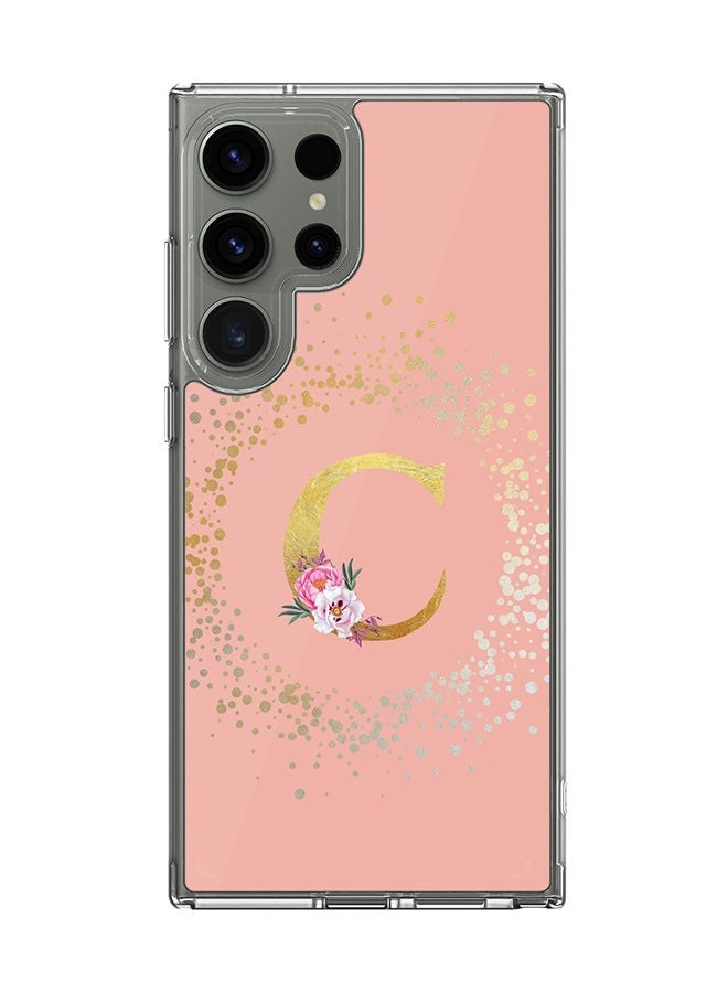 Stylizedd Classic Clear Case for Samsung Galaxy S23 Ultra ,Hybrid Soft Cover Custom Monogram Initial Letter Floral Pattern Alphabet -C (Rose Pink) - Image 1