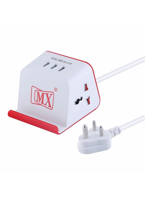 MX Cube Extension BoardExtension Cord with 2 Universal Socket 3 USB 34 Amp Spike Protector Safety Shutter 3 MTR Extension Cord 3mtr White2 Sockets 3 USB34 Amp