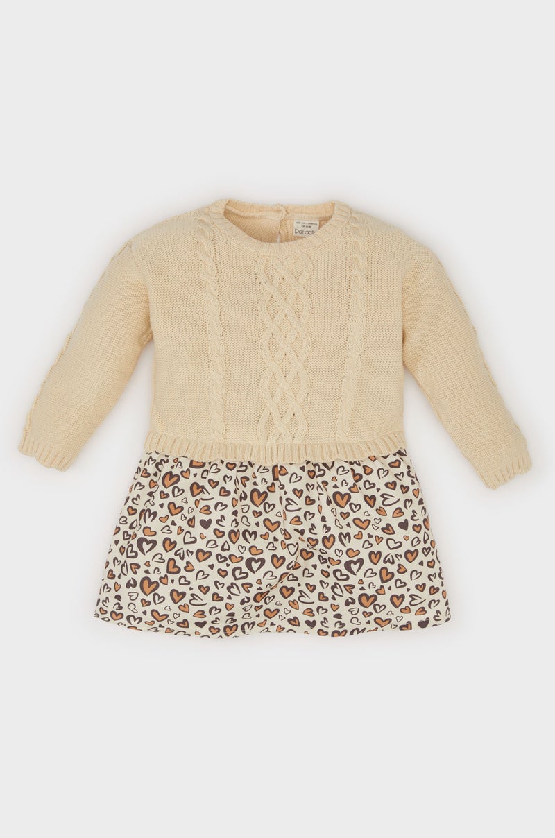 DeFacto Baby Girl Long Sleeve Skirt Patterned Dress  - Image 1