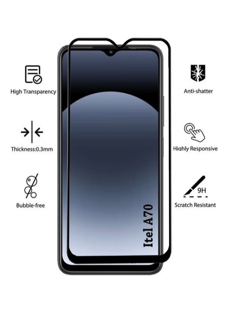 HY - Clear Case for itel A70 (6.6") with 1 x Tempered Glass Screen Protector, Slim Soft TPU Shockproof X Anti-Scratch Phone Cover for itel A70 - Transparent - Image 1