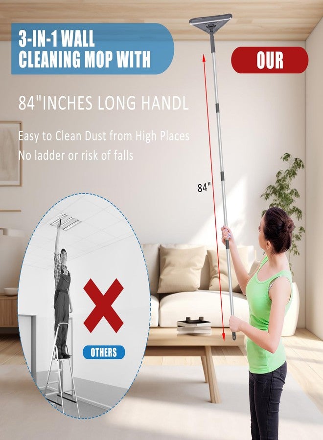 AUTODECO Mops for Floor Cleaning with 57" Long Handle, Wall Cleaner Mop with 84'' Handle, 2 Reusable Pads, Wet and Dust Mopping for Hardwood, Laminate, Tile Floor, Wall, Ceiling, 7Pcs Gray - Image 3