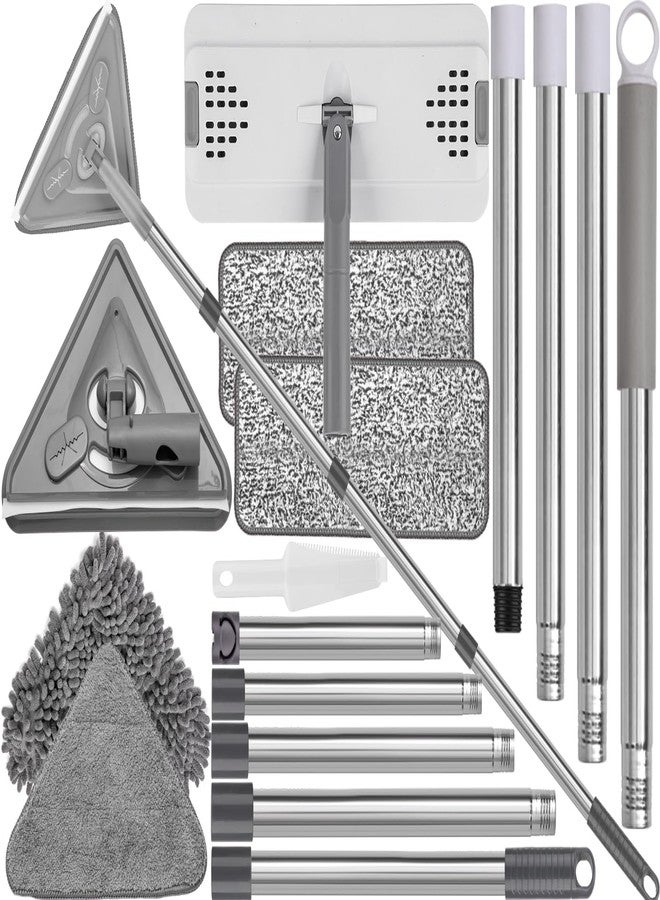AUTODECO Mops for Floor Cleaning with 57" Long Handle, Wall Cleaner Mop with 84'' Handle, 2 Reusable Pads, Wet and Dust Mopping for Hardwood, Laminate, Tile Floor, Wall, Ceiling, 7Pcs Gray - Image 1