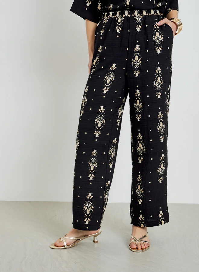 Styli  Black Printed Shirt and Pants Co-Ords for Women | Best Price UAE