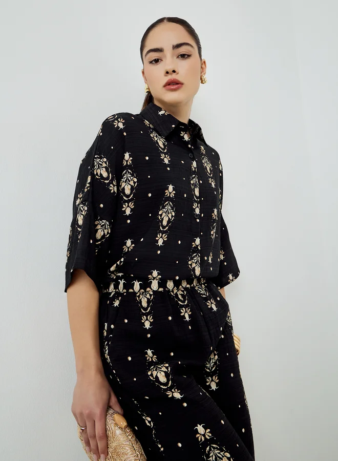 Styli  Black Printed Shirt and Pants Co-Ords for Women | Best Price UAE