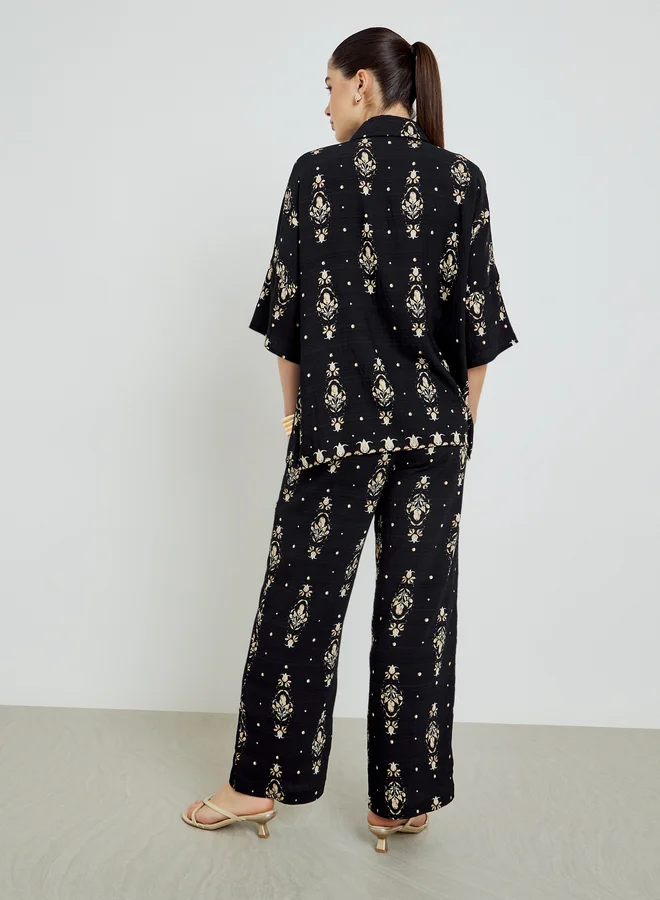Styli  Black Printed Shirt and Pants Co-Ords for Women | Best Price UAE