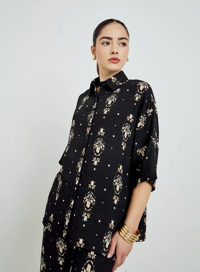Styli  Black Printed Shirt and Pants Co-Ords for Women | Best Price UAE