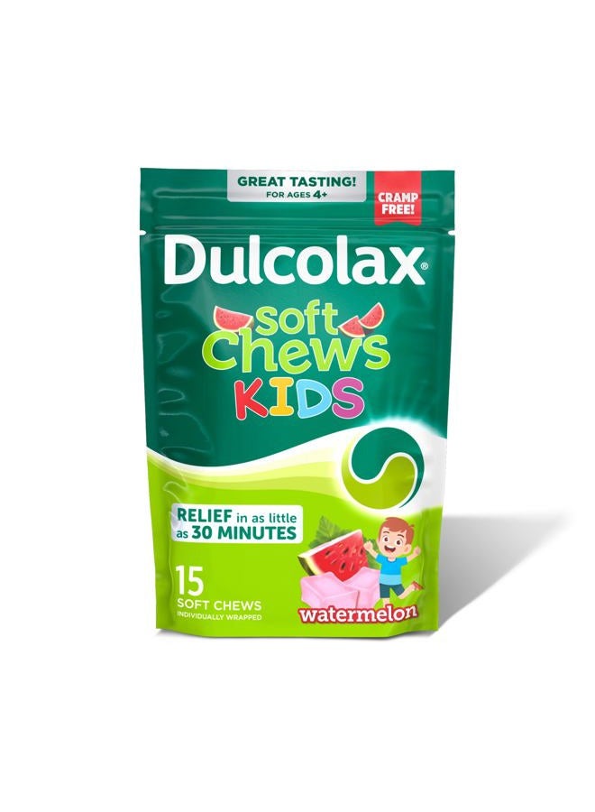 DULCOLAX Kids Saline Laxative Soft Chews, Stimulant-Free Laxatives, Gentle Constipation Relief for Kids, Softens Stool, Watermelon Flavor, Magnesium Hydroxide 1200 mg, 15 Count - Image 1