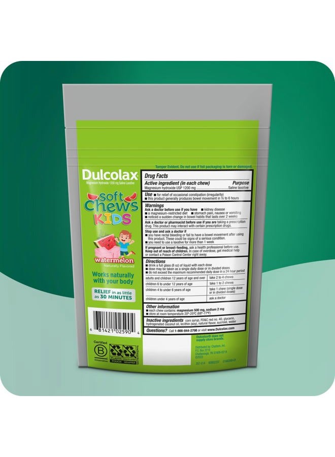 DULCOLAX Kids Saline Laxative Soft Chews, Stimulant-Free Laxatives, Gentle Constipation Relief for Kids, Softens Stool, Watermelon Flavor, Magnesium Hydroxide 1200 mg, 15 Count - Image 3