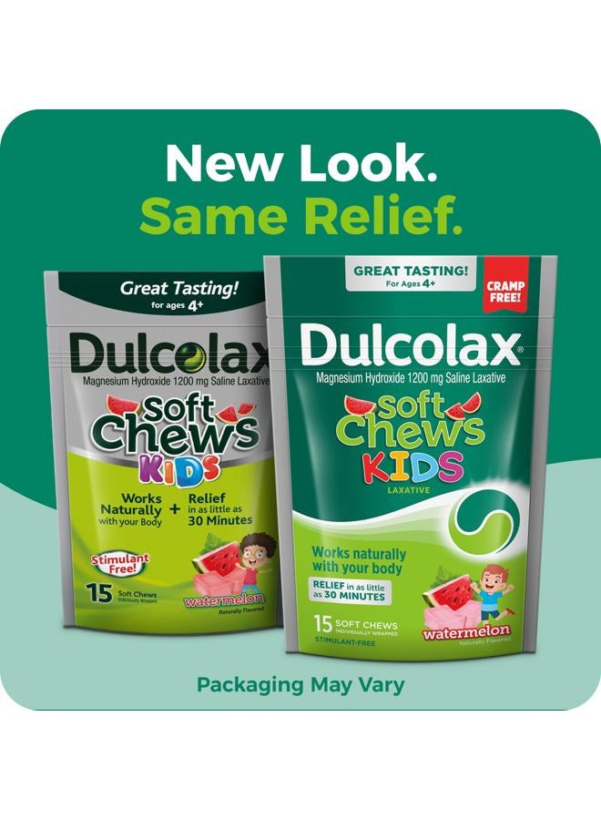 DULCOLAX Kids Saline Laxative Soft Chews, Stimulant-Free Laxatives, Gentle Constipation Relief for Kids, Softens Stool, Watermelon Flavor, Magnesium Hydroxide 1200 mg, 15 Count - Image 2