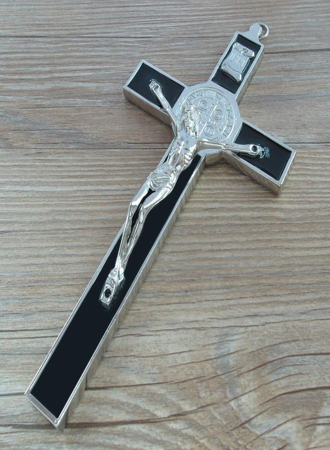 WE Saint Benedict Medal 7.5" Wall Crucifix with Black Colored Enamel Great Gift communion, Confirmation, Baptism, New Home - Image 1