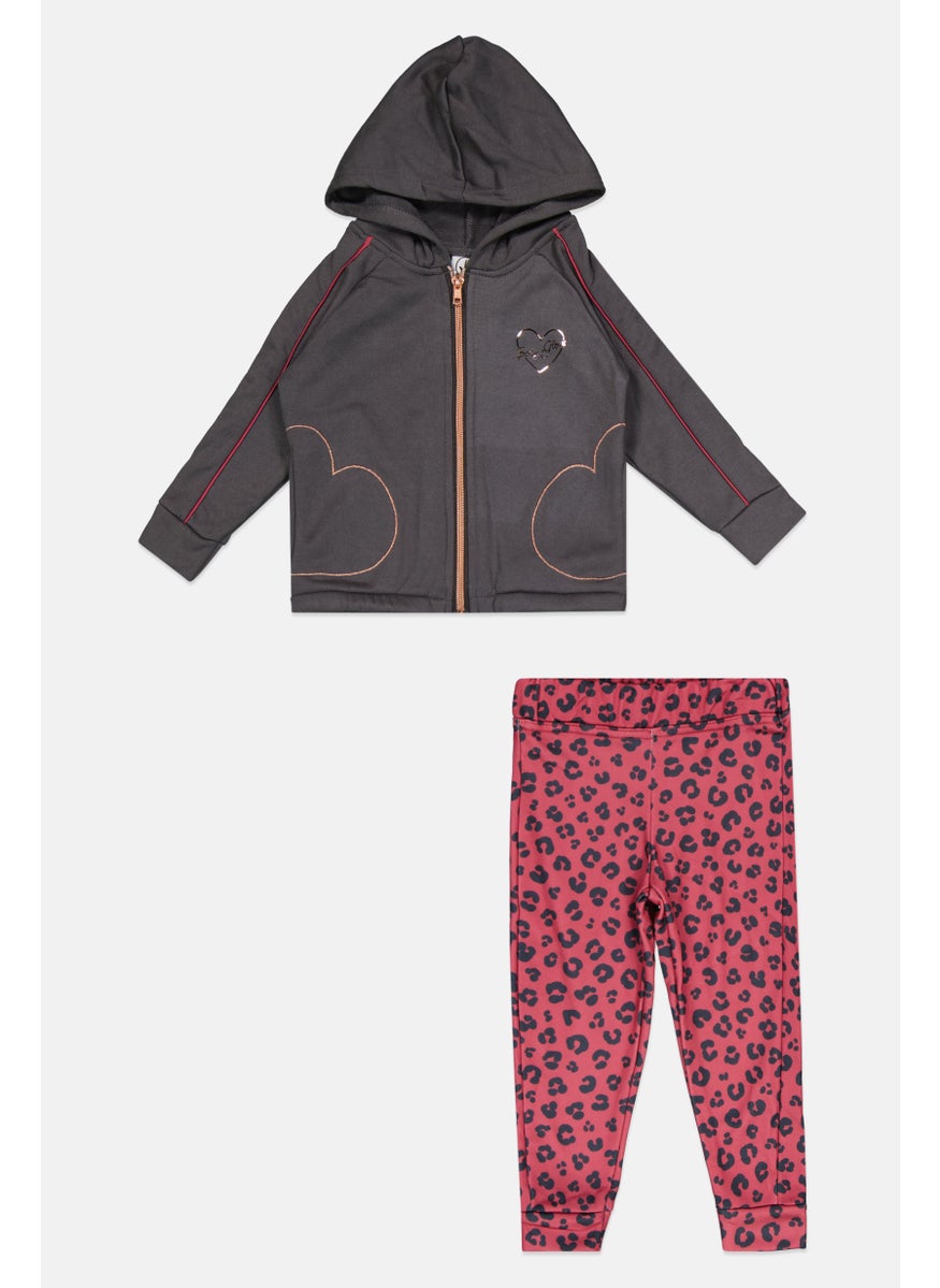 Body Glove Toddlers Girl 2 Pcs Graphic Print Jacket And Pants Set, Grey  - Image 1