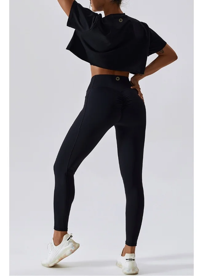 كون.يوغا Womens Loose Fit Crop Top Short Sleeves