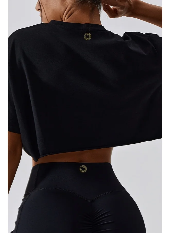 كون.يوغا Womens Loose Fit Crop Top Short Sleeves