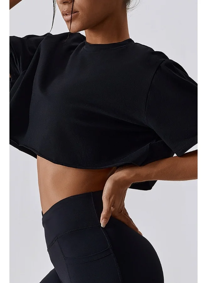 كون.يوغا Womens Loose Fit Crop Top Short Sleeves