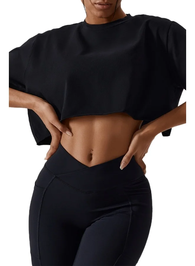 كون.يوغا Womens Loose Fit Crop Top Short Sleeves