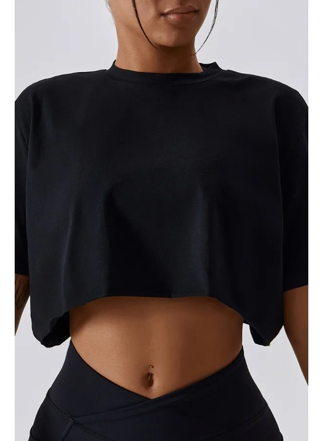 كون.يوغا Womens Loose Fit Crop Top Short Sleeves