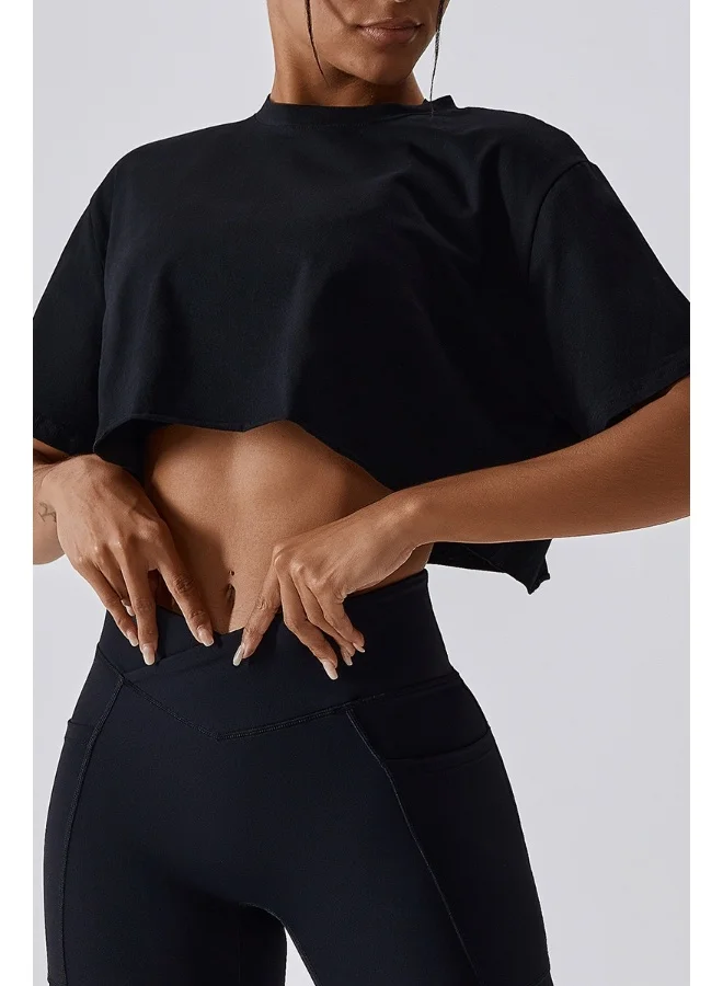 كون.يوغا Womens Loose Fit Crop Top Short Sleeves