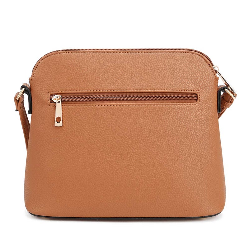 SG SUGU Lunar Lightweight Medium Dome Crossbody Bag Shoulder Bag with Double Tassels | Zipper Pocket | Adjustable Strap|Cognac - Image 3