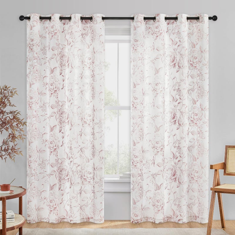Beauoop Floral Curtains 84 Inches Long 2 Panels for Bedroom Living Room Pink Rose Flower Patterned Farmhouse Light Filtering Room Darkening Privacy Grommet Top Window Treatments Drapes 50X84