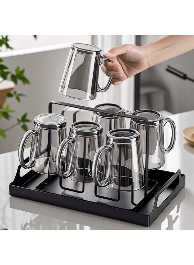 CircleJoy Circle Joy Glass Cups Heat-resistant Water Cups For Home Use, 9-piece Set With Handles, Living Room Tea Cups With Cup Holder - Image 2
