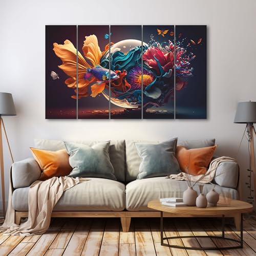 The Castle Decor Aqua fish world painting with frame 5 Big Size (27x48) Wall Art for living room,Bedroom,Drawing room,Hotels-Wooden Framed-Digital Painting - Image 3