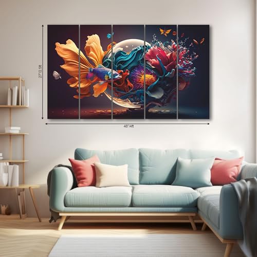 The Castle Decor Aqua fish world painting with frame 5 Big Size (27x48) Wall Art for living room,Bedroom,Drawing room,Hotels-Wooden Framed-Digital Painting - Image 2