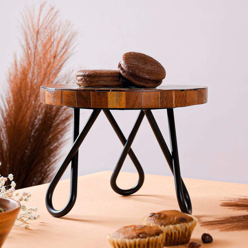 Casa Decor حامل كعكة CASA Decor القبلي من الخشب والمعدن - عبوة 1 (بني، قطر-8 بوصة) - Image 3
