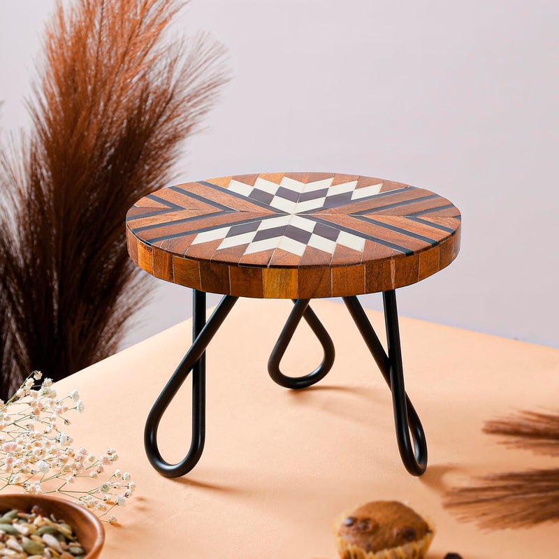 Casa Decor حامل كعكة CASA Decor القبلي من الخشب والمعدن - عبوة 1 (بني، قطر-8 بوصة) - Image 4