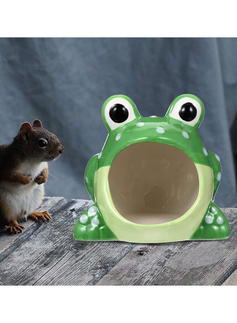 GGOOT Wooden Hamster Cage Small Animal Ceramic Critter Bath Frog Shaped Hideout for Dwarf Hamsters and Gerbils Pet Hideout Hut Cave Ceramic Cage Accessories Ceramic Jewelry Dish Hamster Maze - Image 4