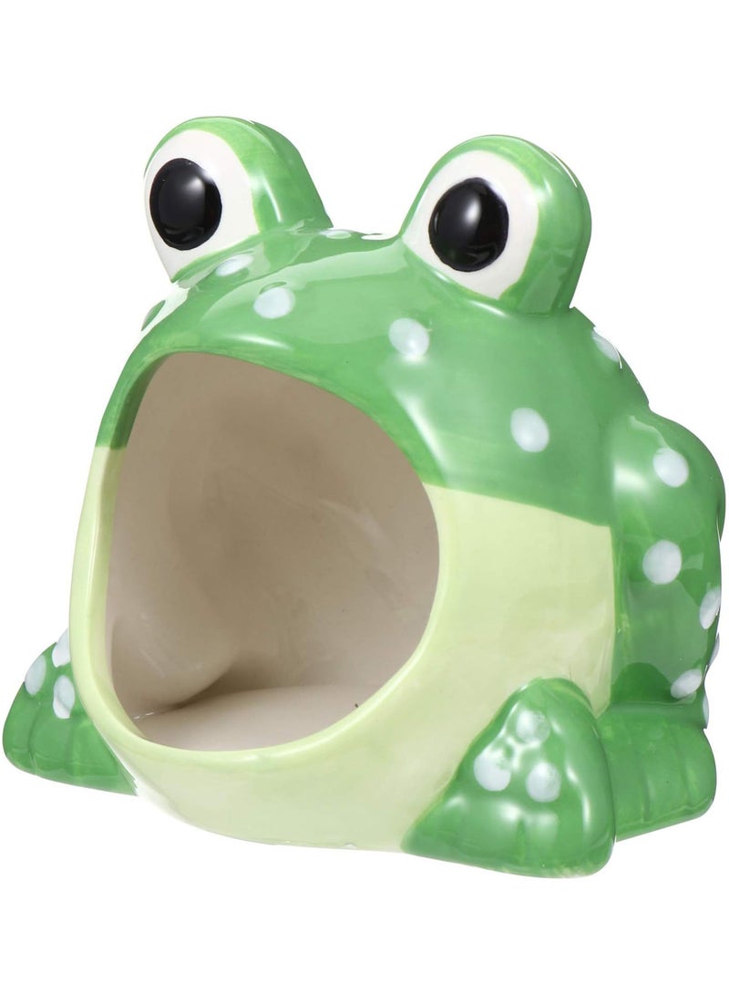 GGOOT Wooden Hamster Cage Small Animal Ceramic Critter Bath Frog Shaped Hideout for Dwarf Hamsters and Gerbils Pet Hideout Hut Cave Ceramic Cage Accessories Ceramic Jewelry Dish Hamster Maze - Image 1