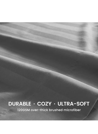 3 Piece Luxury Grey Striped Bed Sheet Set with 1 Flat Sheet and 2 Pillowcases for Hotel and Home Crafted from Ultra Soft and Breathable Cotton for Year-Round Comfort, (Single/Double) - view 3