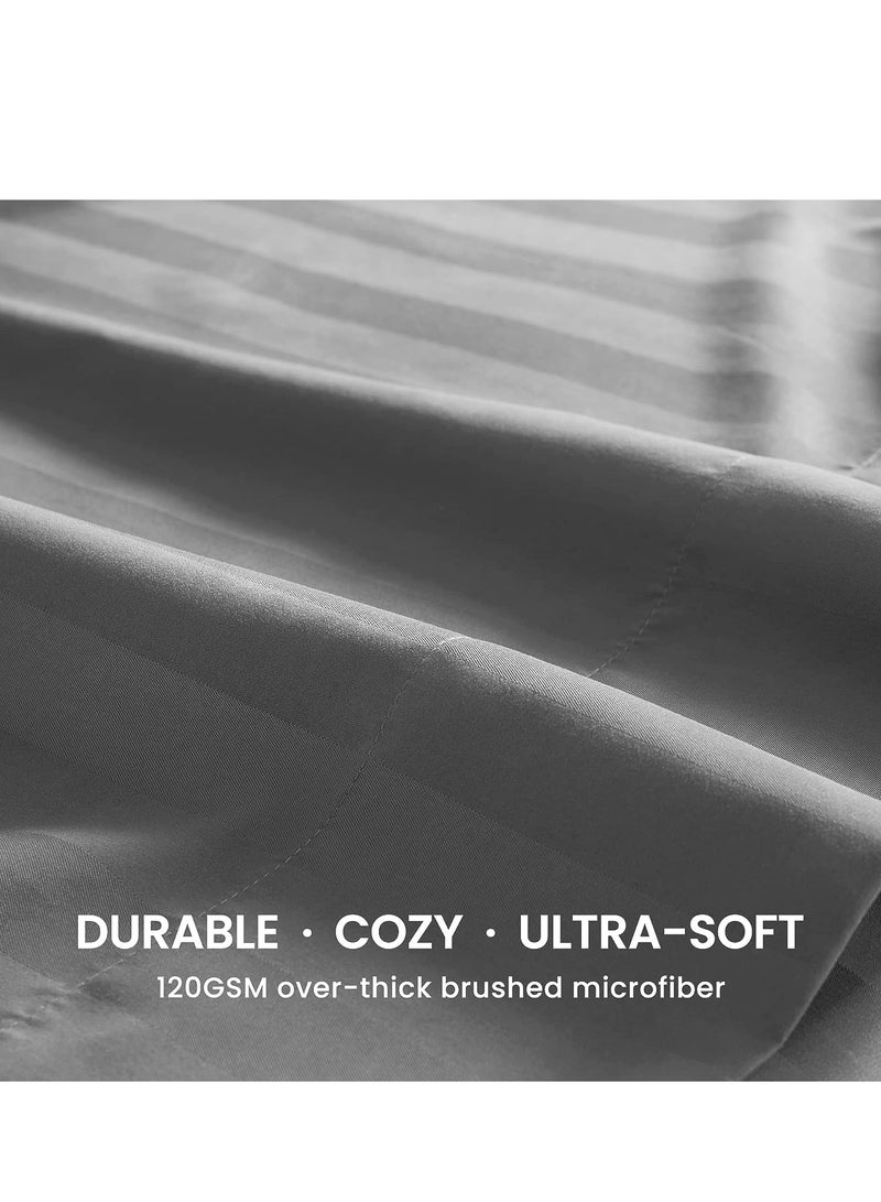Saudi Deal 3 Piece Luxury Grey Striped Bed Sheet Set with 1 Flat Sheet and 2 Pillowcases for Hotel and Home Crafted from Ultra Soft and Breathable Cotton for Year-Round Comfort, (Single/Double) - Image 3