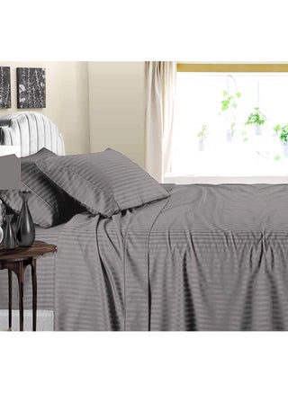 3 Piece Luxury Grey Striped Bed Sheet Set with 1 Flat Sheet and 2 Pillowcases for Hotel and Home Crafted from Ultra Soft and Breathable Cotton for Year-Round Comfort, (Single/Double) - view 2