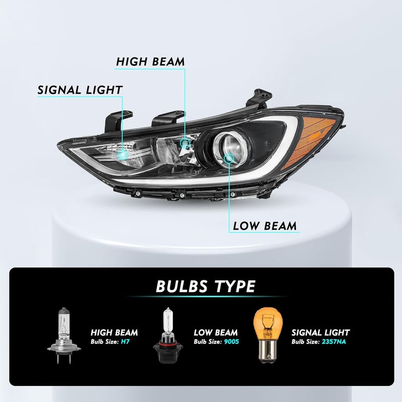 TUSDAR Headlight Assembly for 2017-2018 Hyundai Elantra - Driver Side, Without DRL - Image 3