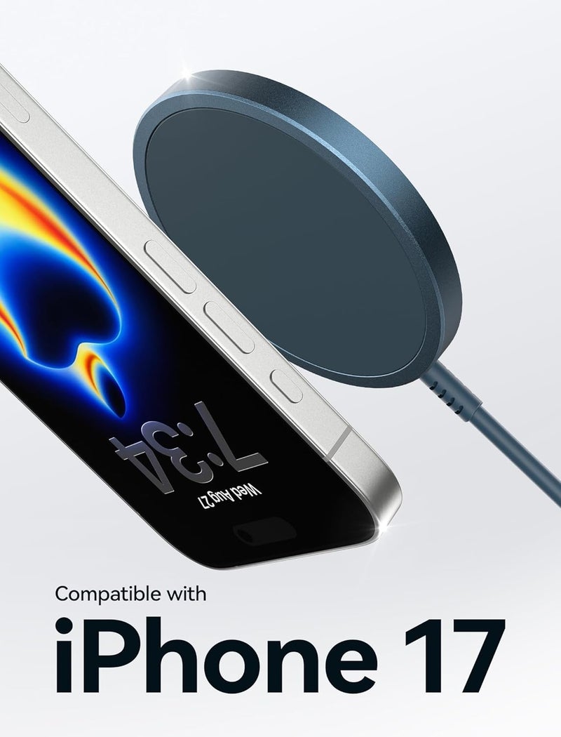 jsaux Magnetic Wireless Charger, 15W Fast Charging Mag Charger Pad with Dual Charging Ports, Compatible with MagSafe Charger/iPhone 16/Plus/Pro Max/15 Pro Max 14 13 12 Series 7.5W Max-Blue - Image 2