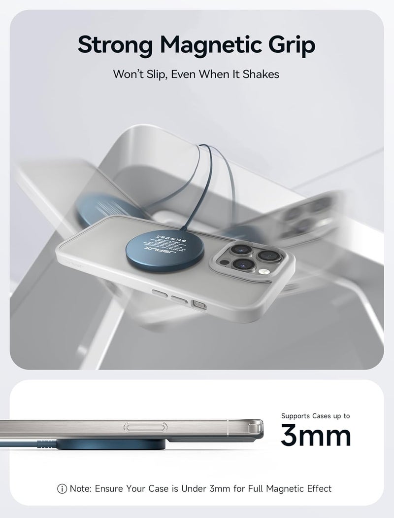 jsaux Magnetic Wireless Charger, 15W Fast Charging Mag Charger Pad with Dual Charging Ports, Compatible with MagSafe Charger/iPhone 16/Plus/Pro Max/15 Pro Max 14 13 12 Series 7.5W Max-Blue - Image 4