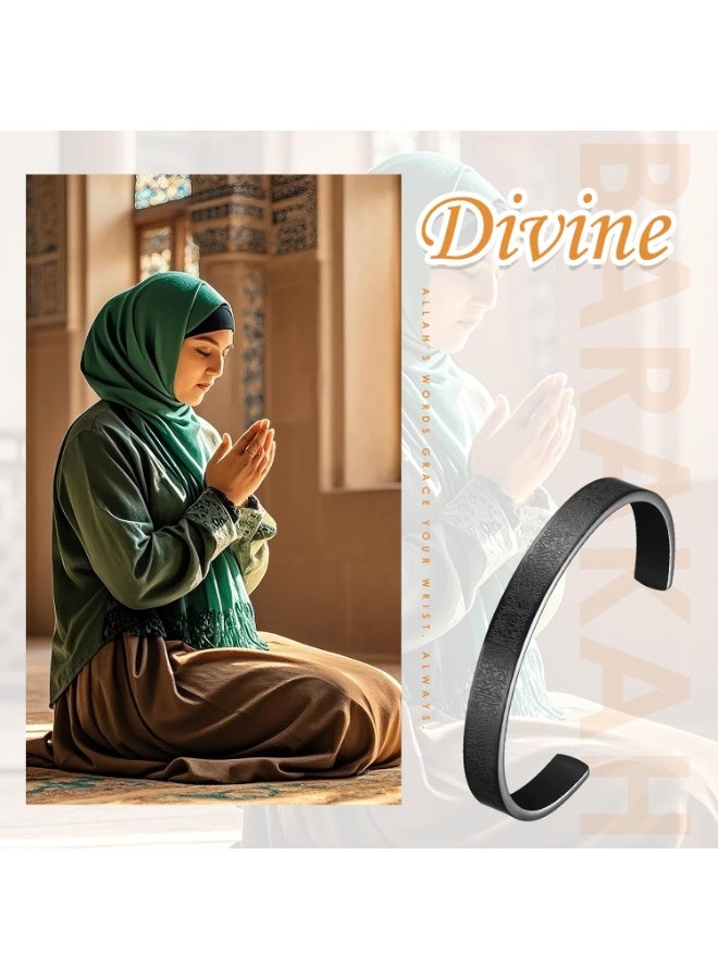 Julia Store Black 316L Stainless Steel Islamic Jewelry Gifts Allah Gold Bangles Bracelets Ayatul Kursi Arabic Cuff Bracelet for Women Men Islam Eid Ramadan New Year Gifts - Image 5