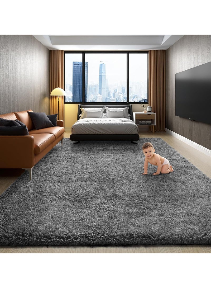 Gray Fluffy Plush Soft Rug 4x6 Feet  - Image 1