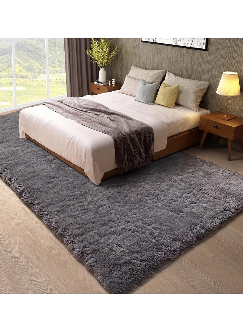 Gray Fluffy Plush Soft Rug 4x6 Feet  - Image 3