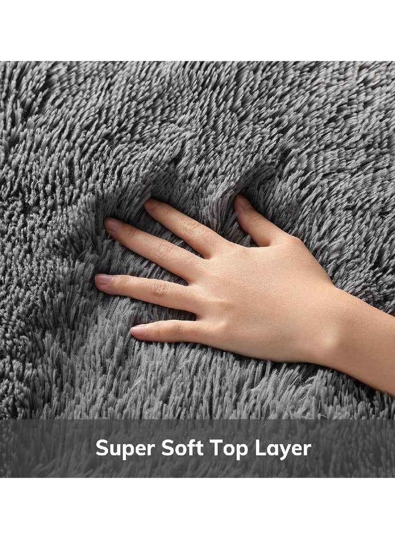 Gray Fluffy Plush Soft Rug 4x6 Feet  - Image 2