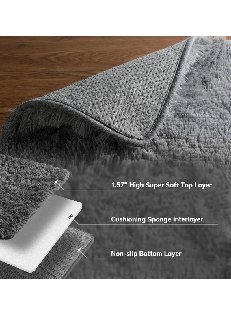 Gray Fluffy Plush Soft Rug 4x6 Feet  - Image 4