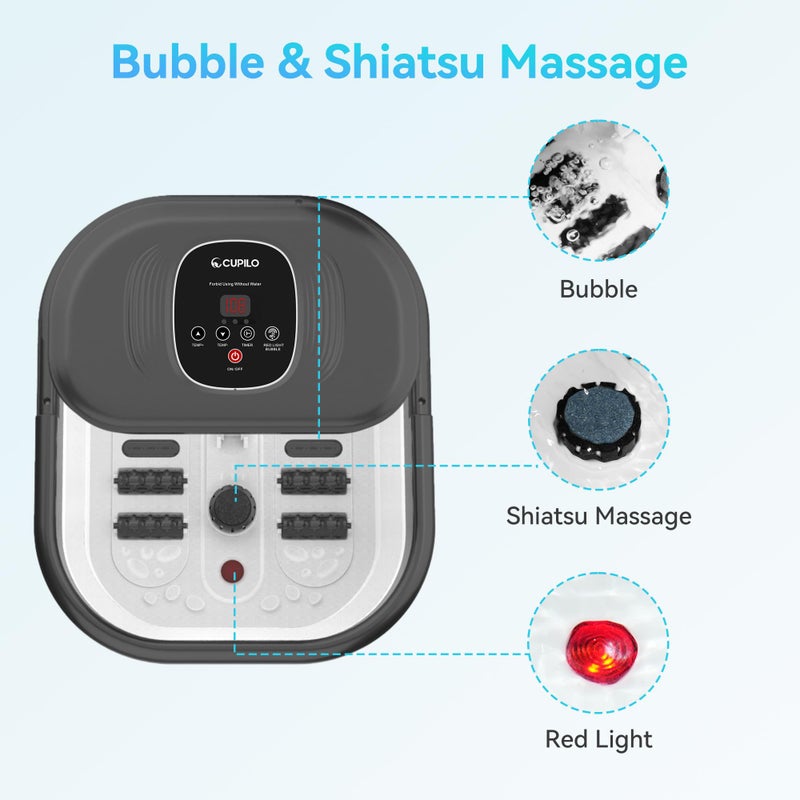 CuPiLo Foot Spa Bath Massager with Heat, Collapsible Foot Massager Spa Soaking Tub with Bubbles, Red Light, Pumice Stone, and Shiatsu Massage Rollers, Pedicure Foot Spa for Relaxation, Gifts - Image 5