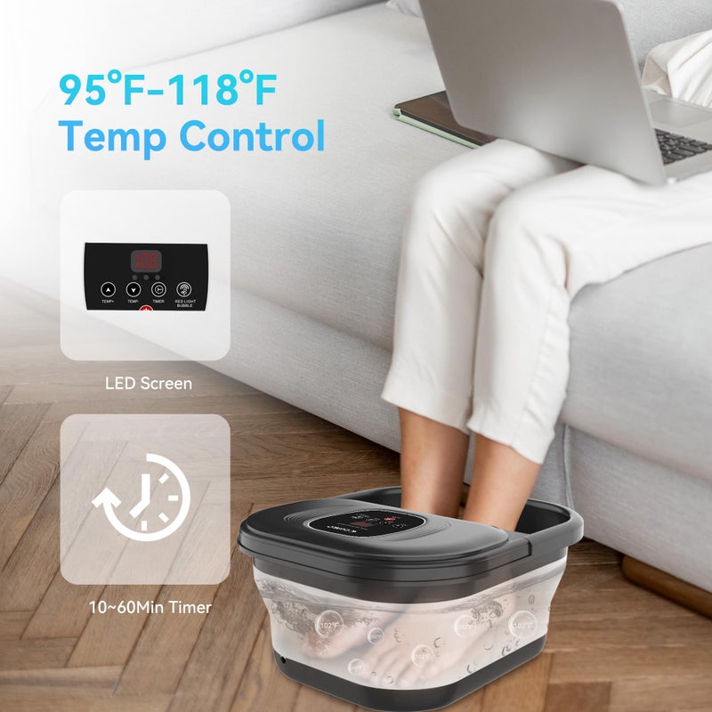 CuPiLo Foot Spa Bath Massager with Heat, Collapsible Foot Massager Spa Soaking Tub with Bubbles, Red Light, Pumice Stone, and Shiatsu Massage Rollers, Pedicure Foot Spa for Relaxation, Gifts - Image 3