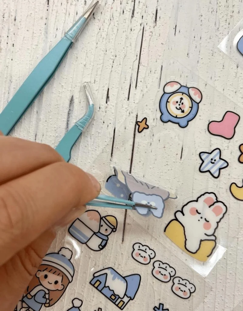 كاغيت جيمي دوكان Paper Ship Shop Set of 2 Sticker Tweezers Straight and Curved Tip Blue sticker washi Tape Sticker Bullet Journal