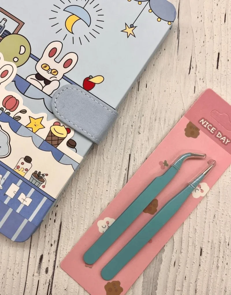 كاغيت جيمي دوكان Paper Ship Shop Set of 2 Sticker Tweezers Straight and Curved Tip Blue sticker washi Tape Sticker Bullet Journal