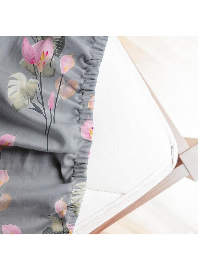 BSB HOME BSB HOME Premium Cotton 220tc Elastic Fitted Bedsheets with 2 Pillow Covers | King Size Bed with All Around Elastic 220 TC Supersoft Printed Pattren Breathable |Size-78 x72+10 inches | Grey & Pink  - Image 4
